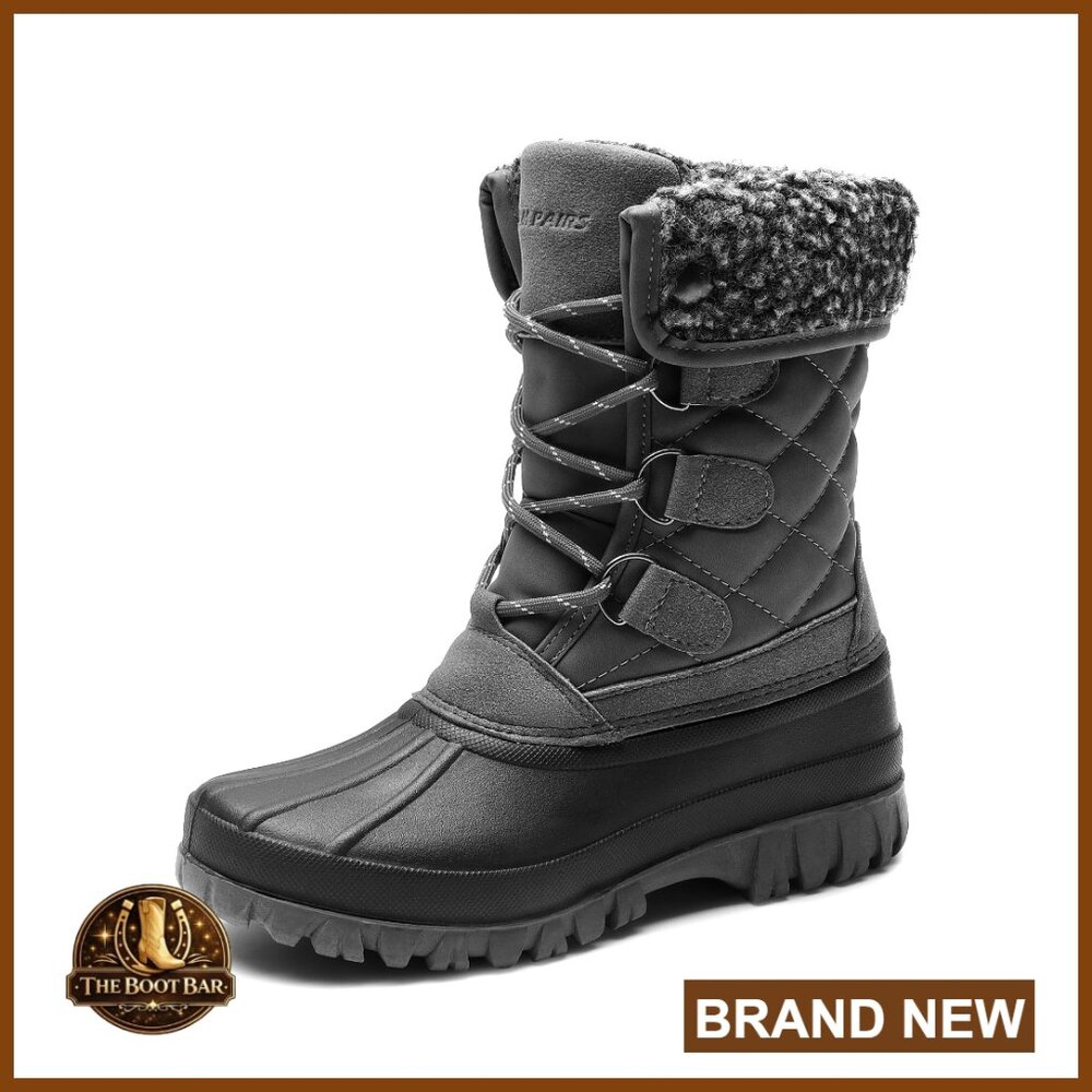 Women's Waterproof Snow Boots With Faux Fur Lining And Lace-Up Closure